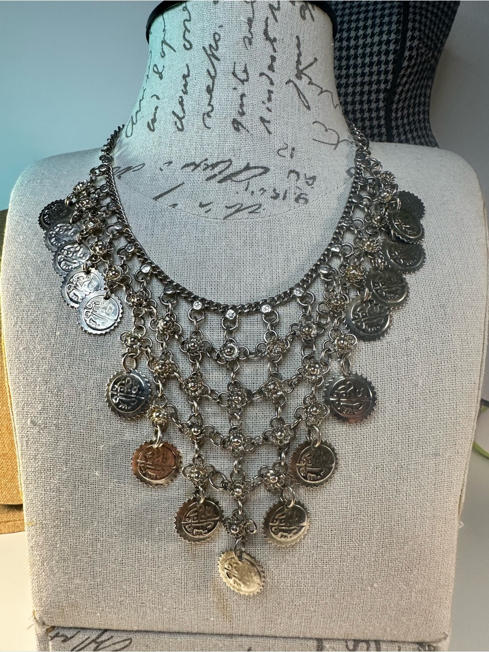 Layered Fringe Statement Necklace - Silver